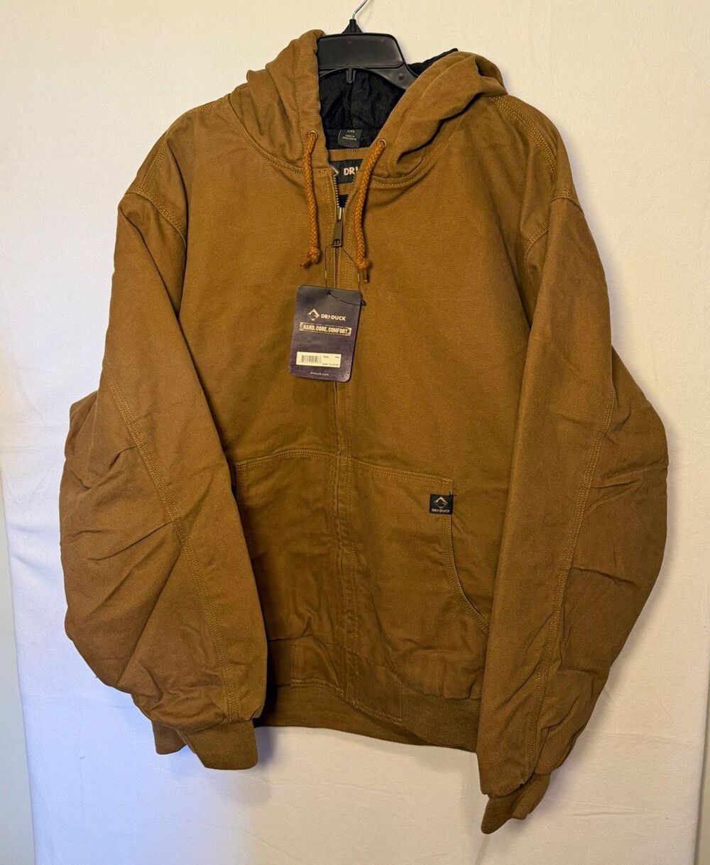 DRI-DUCK Cheyenne Full Zip Hooded Lined Canvas Hoodie Brown Men's 2XL Logo FKH